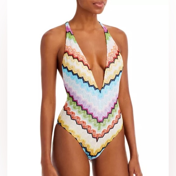 New Missoni Chevron Knit One-Piece Swimsuit Crochet Rainbow Bikini Rare 38 - Picture 5 of 16